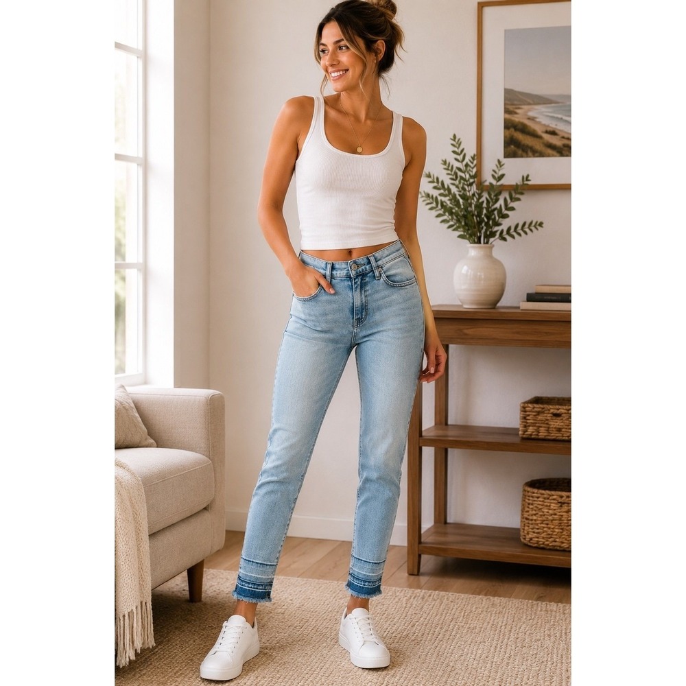 Current/Elliott The High Waisted Stiletto Jeans 27 Joey LT Vintage Raw Hem